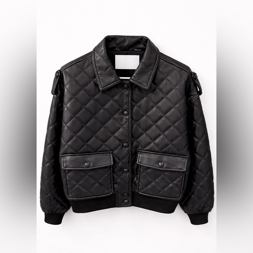 Rebecca Minkoff Diamond Quilted Faux Leather Bomber Jacket. SZ:S Like New. - Picture 5 of 5